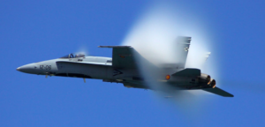 Jet sprays water in air