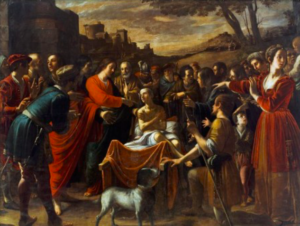 Painting depicts people gathered in ancient rome