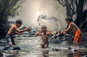 Children playing with water